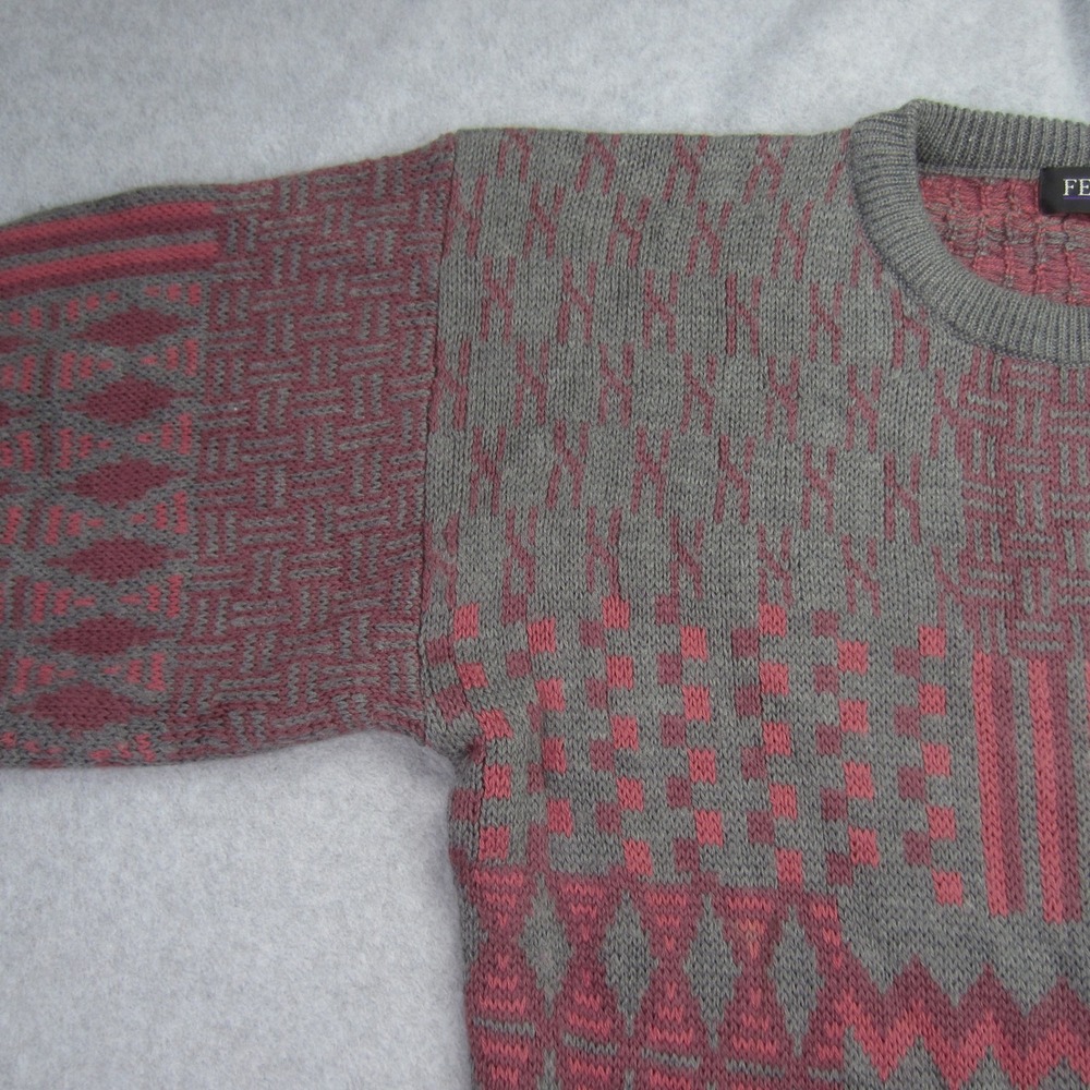 Vtg FENZIA Sweater Mens Large Geometric Wool Blend Long Sleeve Knit Grandpa - Picture 3 of 13